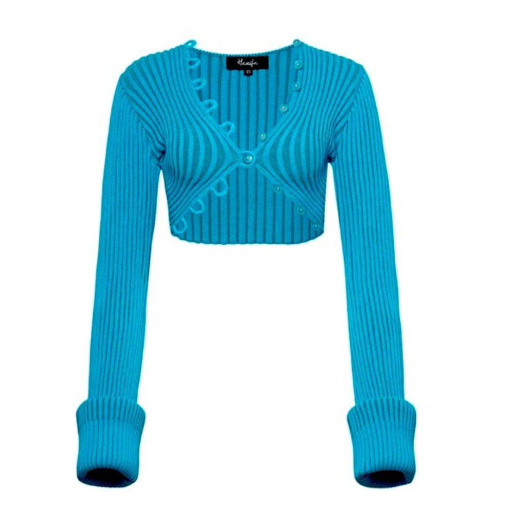 Hanifa Blue Ribbed Knit Crop Top